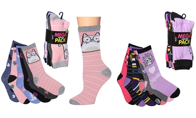 Wholesale Women's 6 Pairs Colorful Funny Cotton Crew Socks (30 packs)