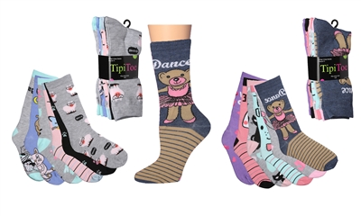 Wholesale Women's 6 Pairs Colorful Funny Cotton Crew Socks (30 packs)