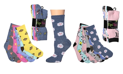 Wholesale Women's 6 Pairs Colorful Funny Cotton Crew Socks (30 packs)