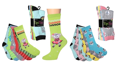 Wholesale Women's 6 Pairs Colorful Funny Cotton Crew Socks (30 packs)