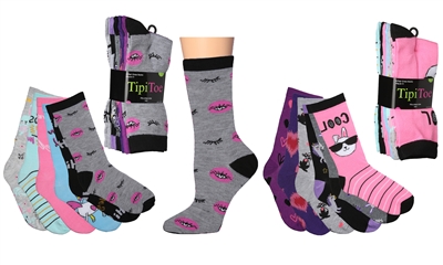 Wholesale Women's 6 Pairs Colorful Funny Cotton Crew Socks (30 packs)