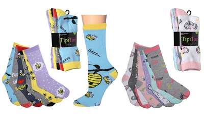 Wholesale Women's 6 Pairs Colorful Funny Cotton Crew Socks (30 packs)