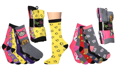 Wholesale Women's 6 Pairs Colorful Funny Cotton Crew Socks (30 packs)