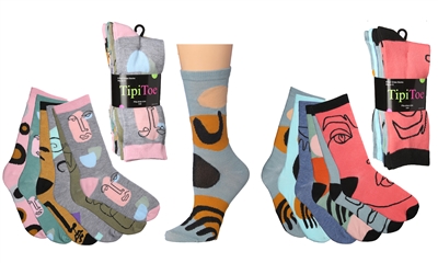Wholesale Women's 6 Pairs Colorful Funny Cotton Crew Socks (30 packs)