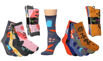 Wholesale Women's 6 Pairs Colorful Funny Cotton Crew Socks (30 packs)