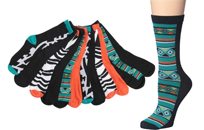 Wholesale Women's 6 Pairs Colorful Funny Cotton Crew Socks (30 packs)
