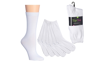 Wholesale Women's 6 Pairs White Cotton Crew Socks (30 packs)