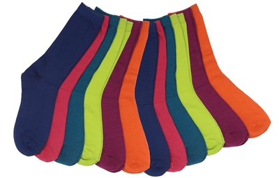 Wholesale Women's 6 Pack Solid Assorted Colors Crew Socks