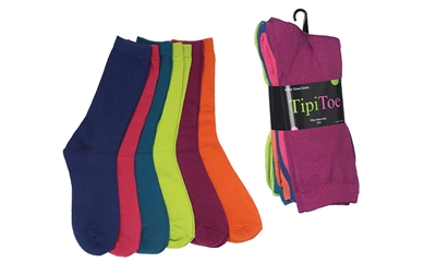 Wholesale Women's 6 Pack Solid Assorted Colors Crew Socks (30 packs)