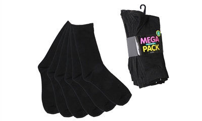 Wholesale Women's 6 Pack Solid Black Colors Crew Socks (30 packs)