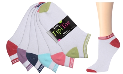 Wholesale Women's 6 Pack Assorted Colors Ankle Sock (30 Packs)