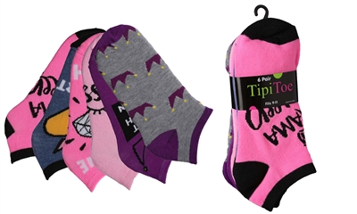Wholesale Women's 6 Pack Novelty Patterned Cute Cotton Ankle Socks (30 Packs)