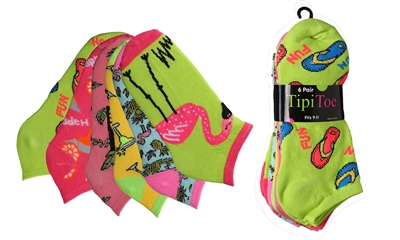 Wholesale Women's 6 Pack Novelty Patterned Cute Cotton Ankle Socks (30 Packs)