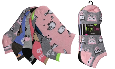 Wholesale Women's 6 Pack Novelty Patterned Cute Ankle Socks (30 Packs)
