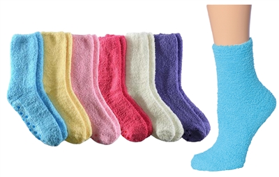 Wholesale Women's 3 Pairs Fuzzy Skid-Proof Solid Crew Sock (40 Packs)