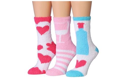 Wholesale Women's 3 Pairs Fuzzy Skid-Proof Solid Crew Sock (40 Packs)