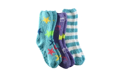 Wholesale Women's 3 Pairs Fuzzy Skid-Proof Solid Crew Sock (40 Packs)