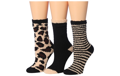 Wholesale Women's 3 Pairs Fuzzy Skid-Proof Solid Crew Sock (40 Packs)