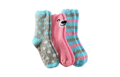 Wholesale Women's 3 Pairs Fuzzy Skid-Proof Solid Crew Sock (40 Packs)