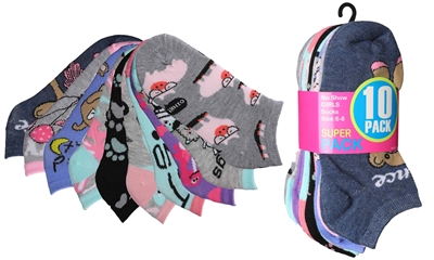 Wholesale Girl's 10 Pairs Low Cut Ankle Socks - Size:6-8  (36 Pack)