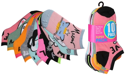 Wholesale Girl's 10 Pairs Low Cut Ankle Socks - Size:6-8  (36 Pack)