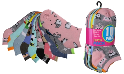 Wholesale Girl's 10 Pairs Low Cut Ankle Socks - Size:6-8  (36 Pack)