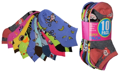Wholesale Girl's 10 Pairs Low Cut Ankle Socks - Size:6-8  (36 Pack)