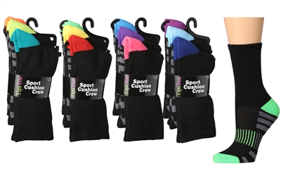 Wholesale Women's 3 Pack Sports Cushion Crew Socks (60 Packs)
