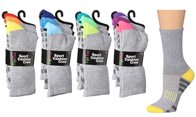 Wholesale Women's 3 Pack Sports Cushion Crew Socks (60 Packs)