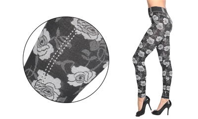 Wholesale Women's Rose Print Hacci Knit Leggings (36 Pack)