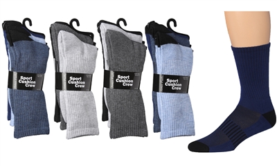 Wholesale 3-Pair Men's Sports Cushion Crew Socks  Pack - (60 Pack)