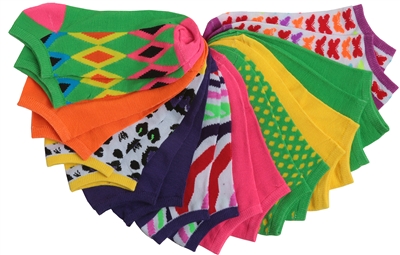 Wholesale Women's Tipi Toe 10 Pack Colorful Patterned Ankle Socks