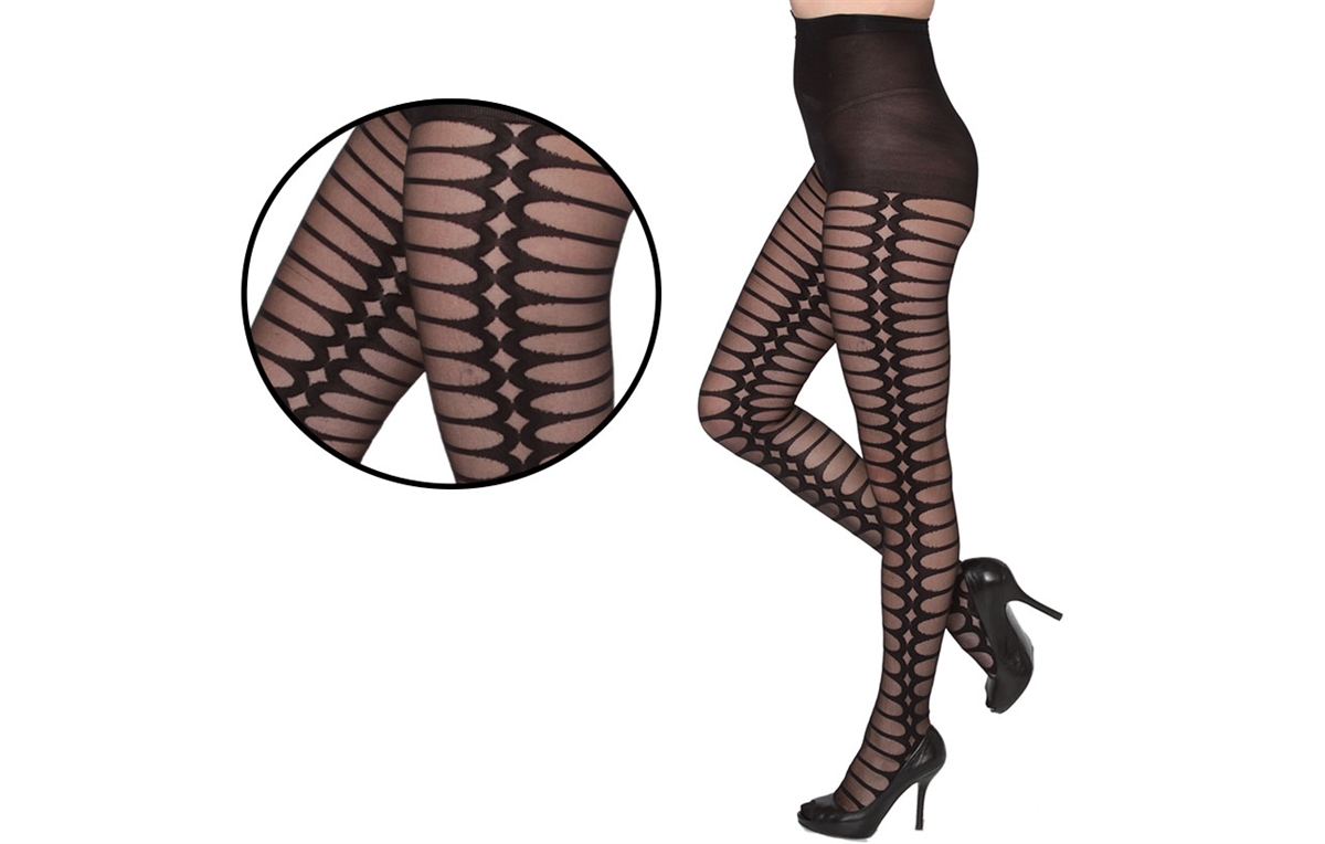 Wholesale Women's Oval Window Pane Design Tights With Size Options (36 Pcs)