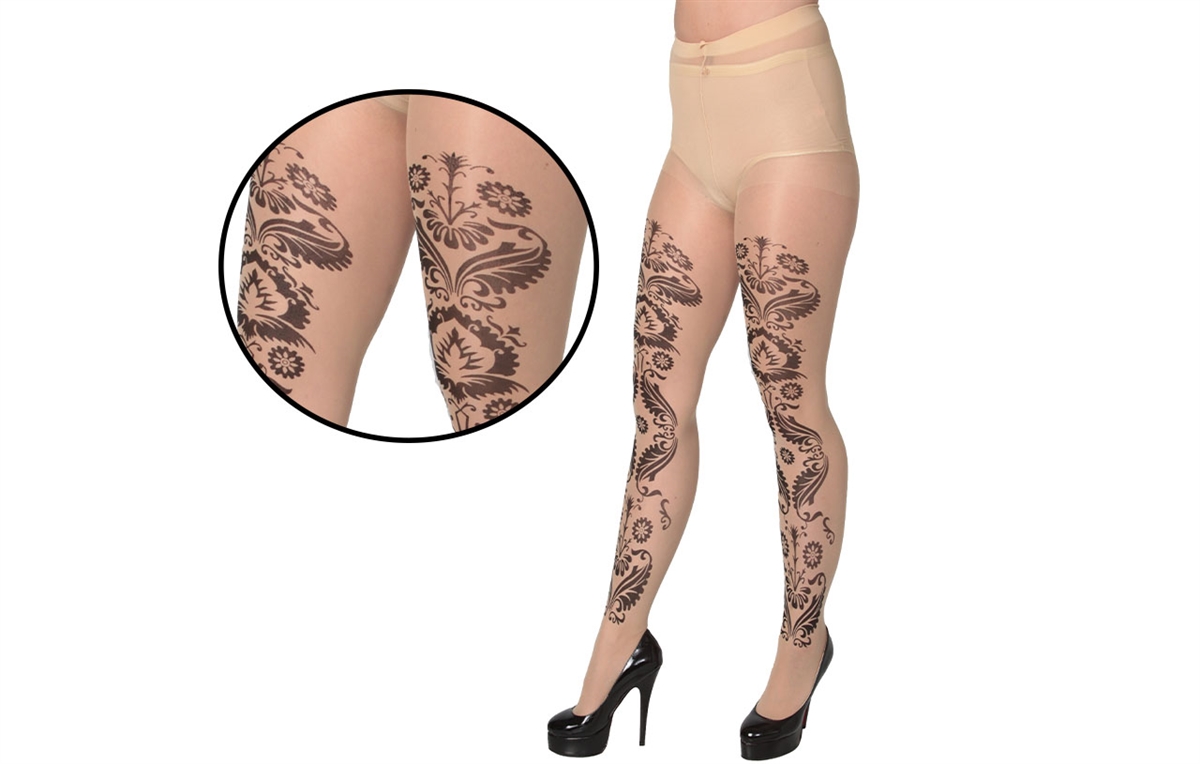 Wholesale Women's Tattoo Tights With Size Options (36 Pcs)