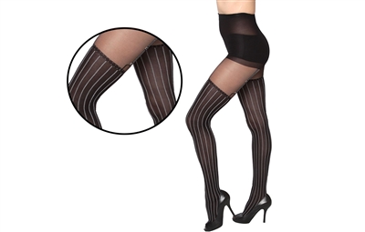 Wholesale Black Sheer Stripe Garter Beverly Rock Tights One Size (36 Pcs)