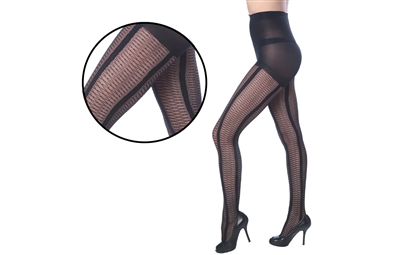 Wholesale Black Sheer Lattice Stripe Beverly Rock Tights With Size Options (36 Pcs)