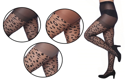 Wholesale Women's Cheetah Textured Tights  With Size Options (36 Pcs)