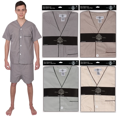 Wholesale Men's Pajama Set With Short Sleeves and Short Pants Assorted Color and Sizes (36 Pack)
