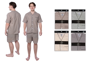 Wholesale Men's Pajama Set With Short Sleeves and Short Pants Assorted Color and Sizes (36 Pack)
