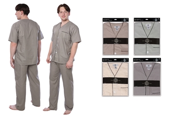 Wholesale Men's Pajama Set With Short Sleeves and Long Pants Assorted Colors and Sizes (36 Pack)