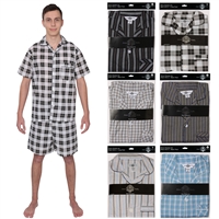 Wholesale Men's Pajama Set With Short Sleeve and Short Pants Assorted Colors and Sizes (36 Pack)