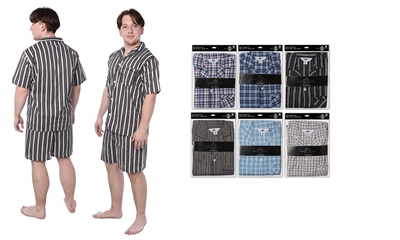 Wholesale Men's Pajama Set With Short Sleeve and Short Pants Assorted Colors and Sizes (36 Pack)