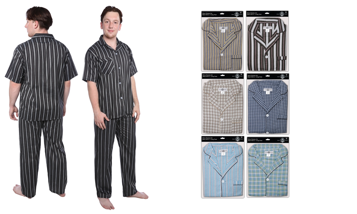 Wholesale Men's Pajama Set With Short Sleeves and Long Pants Assorted  Colors and Sizes (36 Packs)