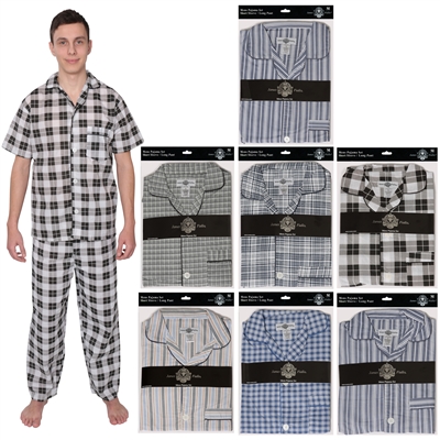 Wholesale Men's Pajama Set With Short Sleeves and Long Pants Assorted Colors and Sizes (36 Packs)