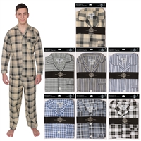 Wholesale Men's Pajama Set With Long Sleeves and Long Pants Assorted Colors and Sizes (36 Pack)