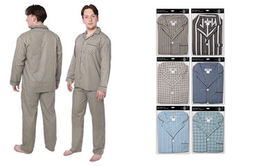 Wholesale Men's Pajama Set With Long Sleeves and Long Pants Assorted Colors and Sizes (36 Pack)
