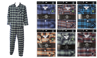 Wholesale Men's Flannel Pajama Set With Long Sleeves and Long Pants Assorted Colors and Sizes (36 Pack)