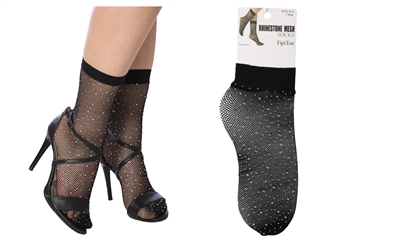 Wholesale Women's TipiToe Rhinestone Mesh Socks (180 Packs)