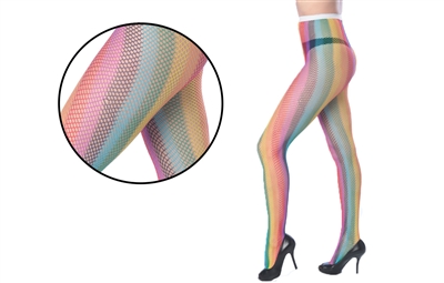 Wholesale Women's Rainbow Fishnet Tights With Size Options(36 Pcs)