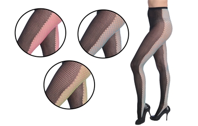 Wholesale Women's Colored Front & Black Side Fishnet Design Tights One Size (36 Pcs)